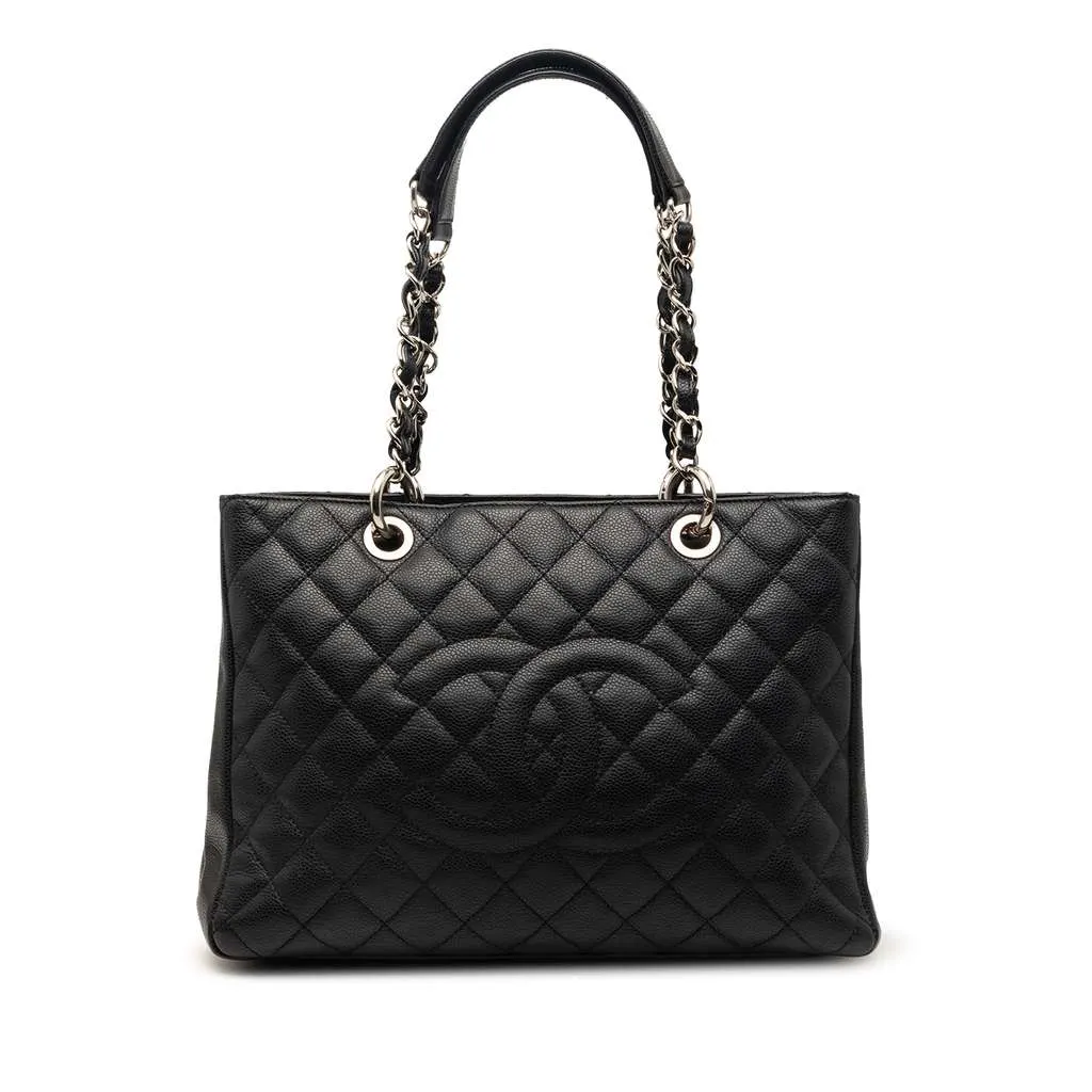 Chanel Caviar Grand Shopping Tote Black Leather Very good - Front View