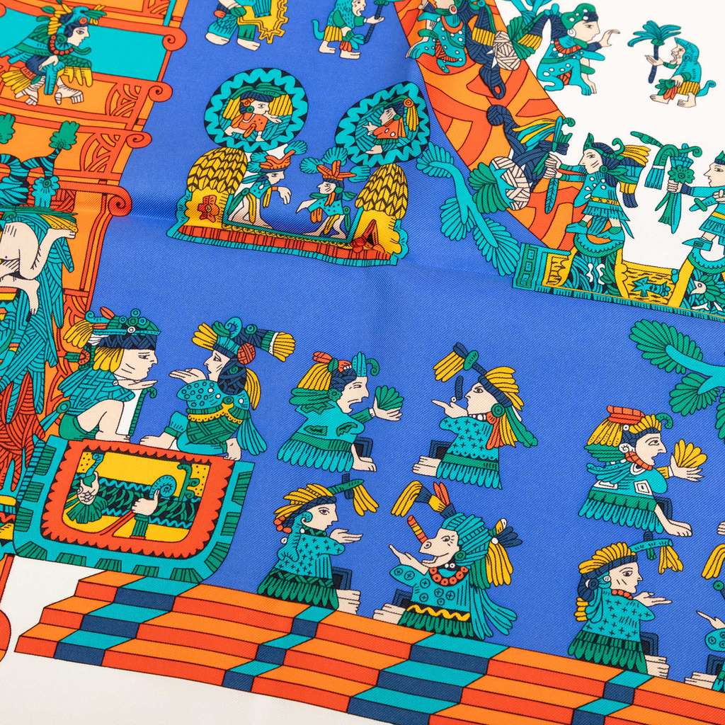 Hermès Astres et Soleils Silk Scarf 90 Blue Silk Never worn - Inside View