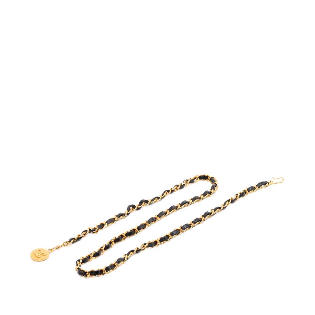 Chanel Gold Plated Leather Woven Medallion Chain Belt