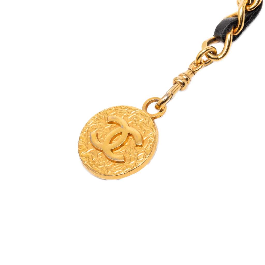 Chanel Gold Plated Leather Woven Medallion Chain Belt Gold Metal Never worn - Back View