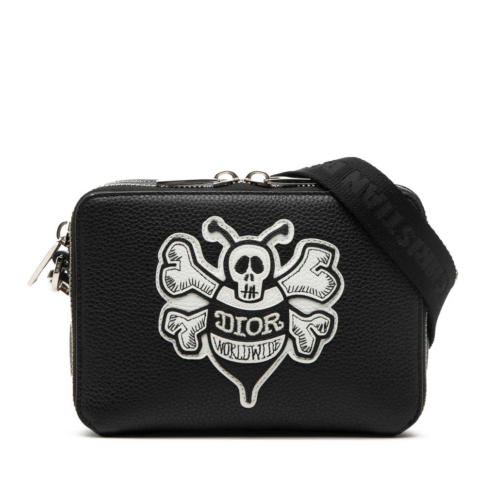 Dior Shawn Stussy Grained Calfskin Double Zip Pouch with Strap