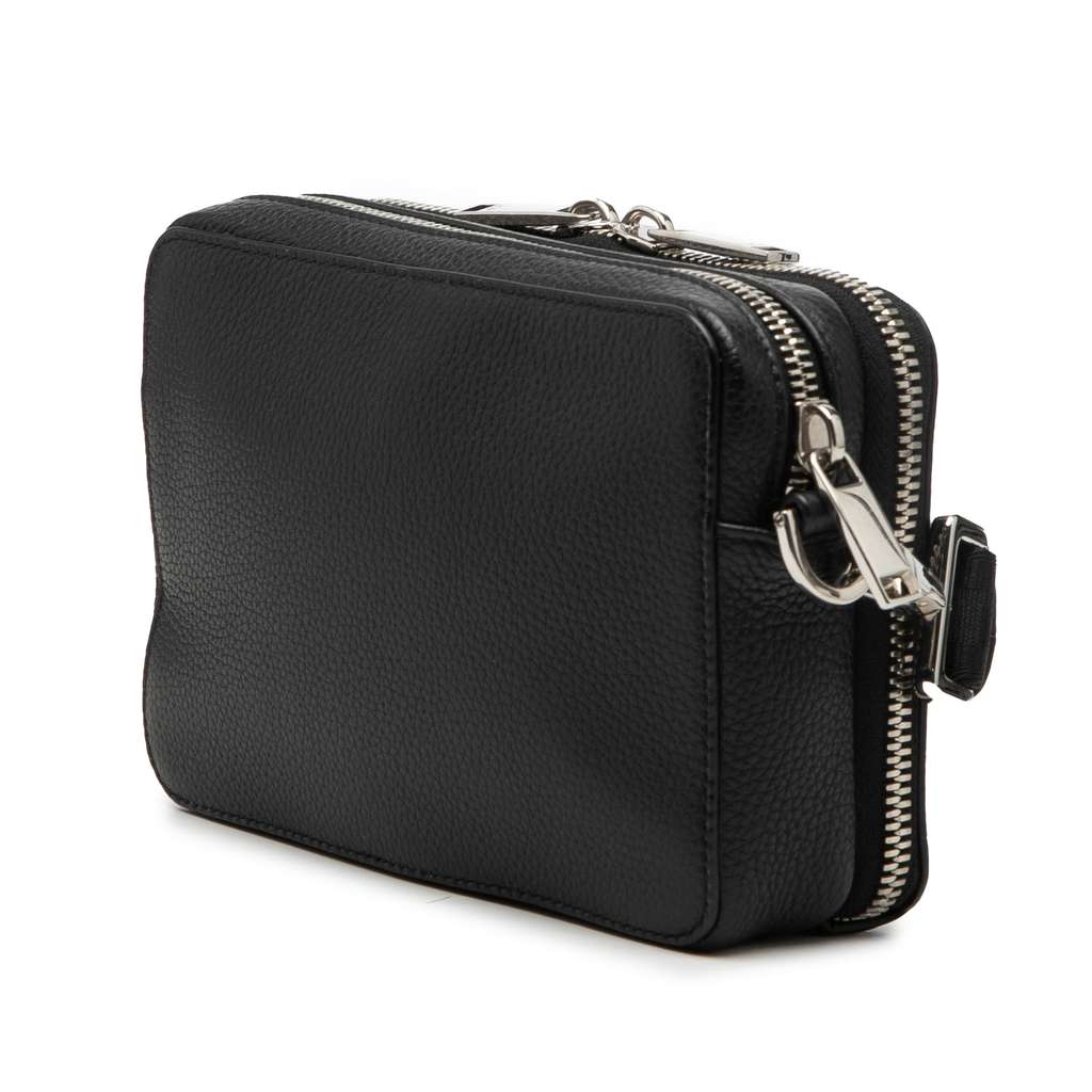 Dior Shawn Stussy Grained Calfskin Double Zip Pouch with Strap Black Leather Never worn - Back View