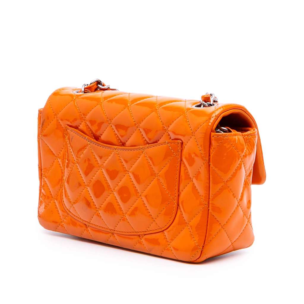 Chanel Mini Rectangular Classic Patent Single Flap Orange Leather Never worn - Back View