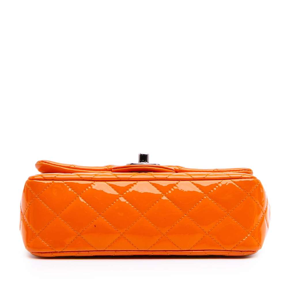 Chanel Mini Rectangular Classic Patent Single Flap Orange Leather Never worn - Inside View