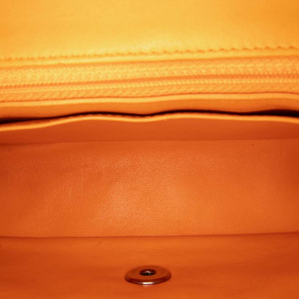 Chanel Mini Rectangular Classic Patent Single Flap Orange Leather Never worn - Model View