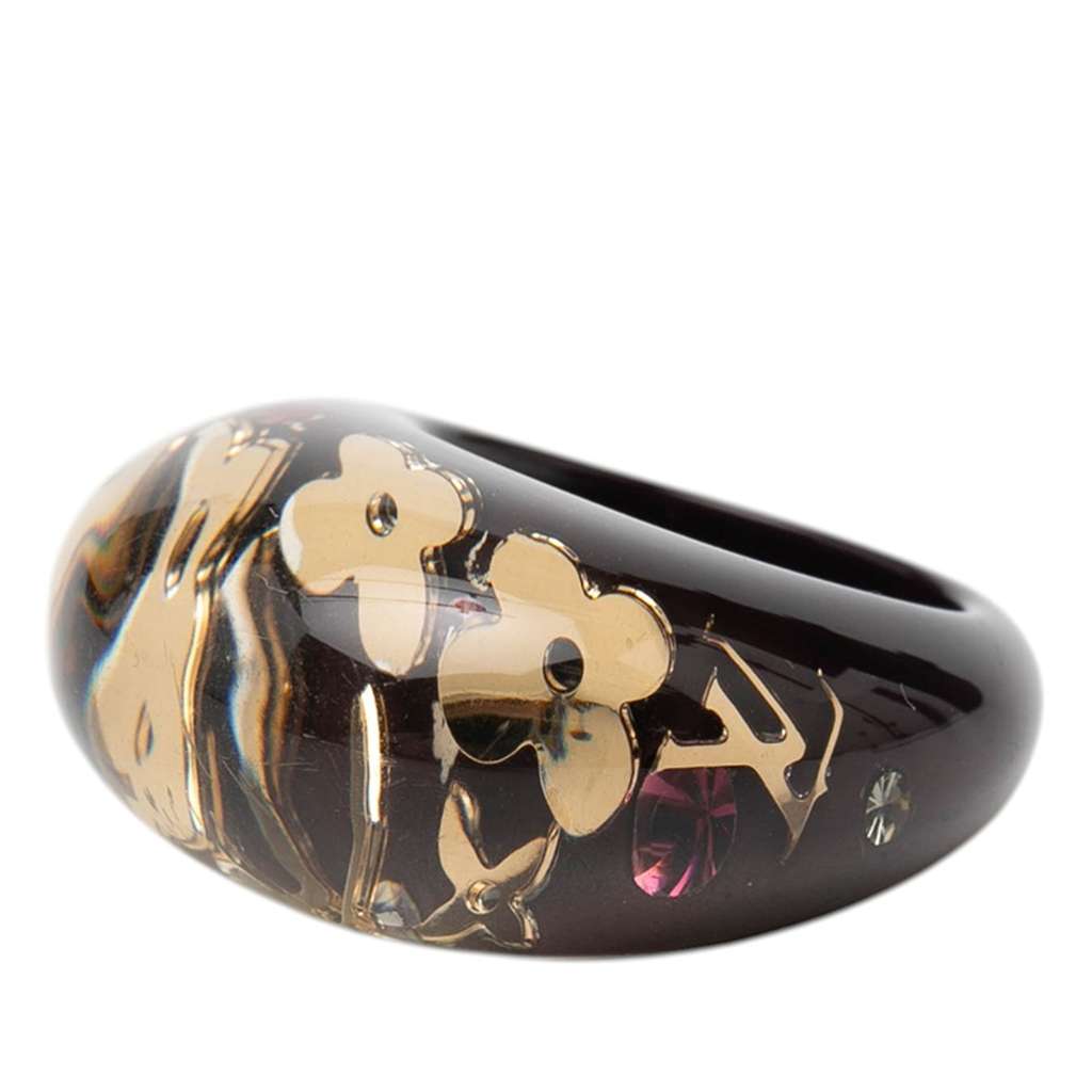 Louis Vuitton Resin and Crystal Monogram Inclusion Ring Black Never worn - Back View