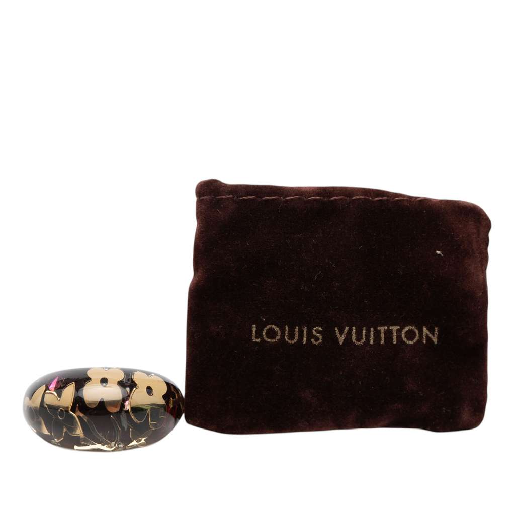 Louis Vuitton Resin and Crystal Monogram Inclusion Ring Black Never worn - Model View