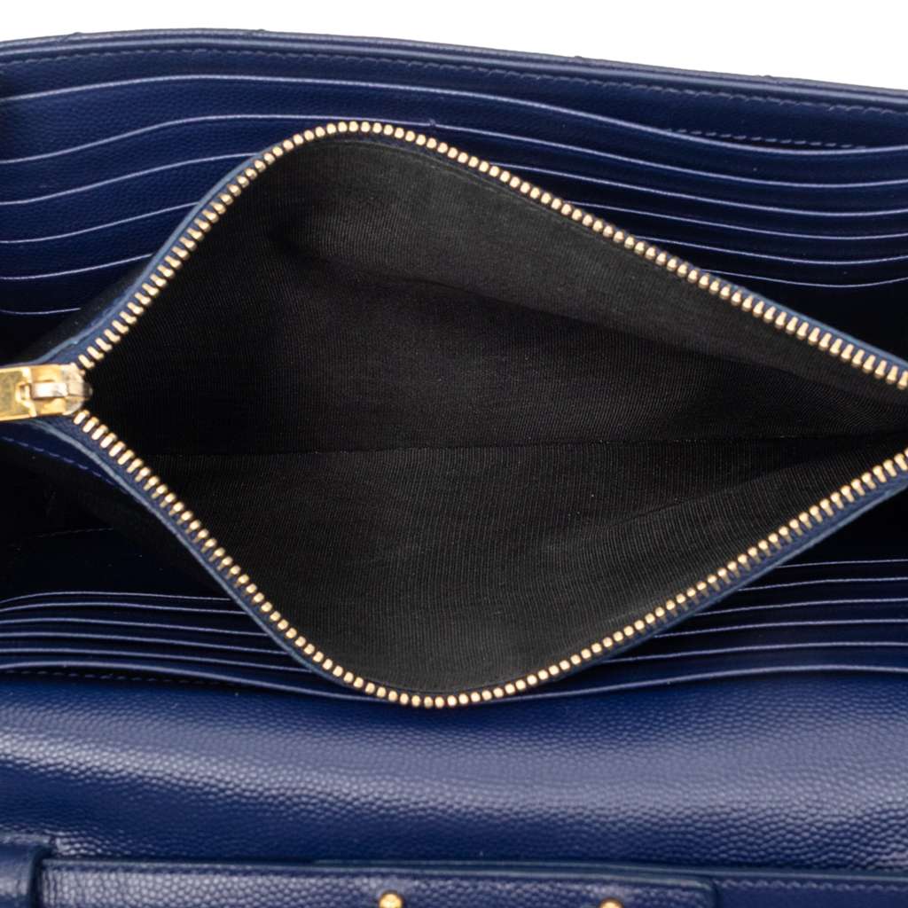 Saint Laurent Grain De Poudre Chevron Monogram Envelope Chain Wallet Blue Leather Never worn - Model View