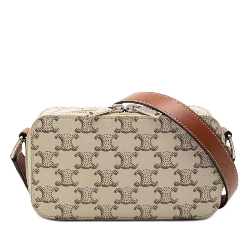 Celine Mini Triomphe Coated Canvas Camera Bag White Canvas Very good - Front View