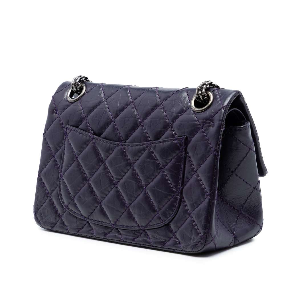 Chanel Quilted Aged Calfskin Reissue 2.55 Double Flap 224 Purple Leather Never worn - Back View