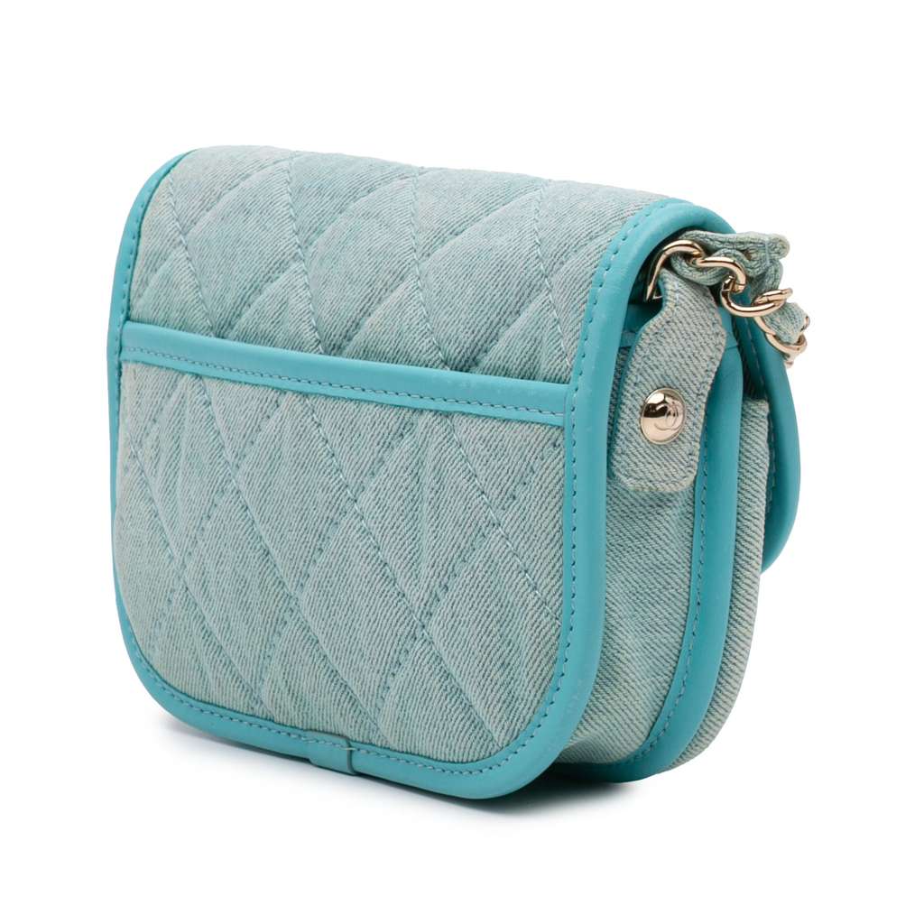 Chanel Mini CC Quilted Denim Messenger Flap Blue Denim Never worn - Back View