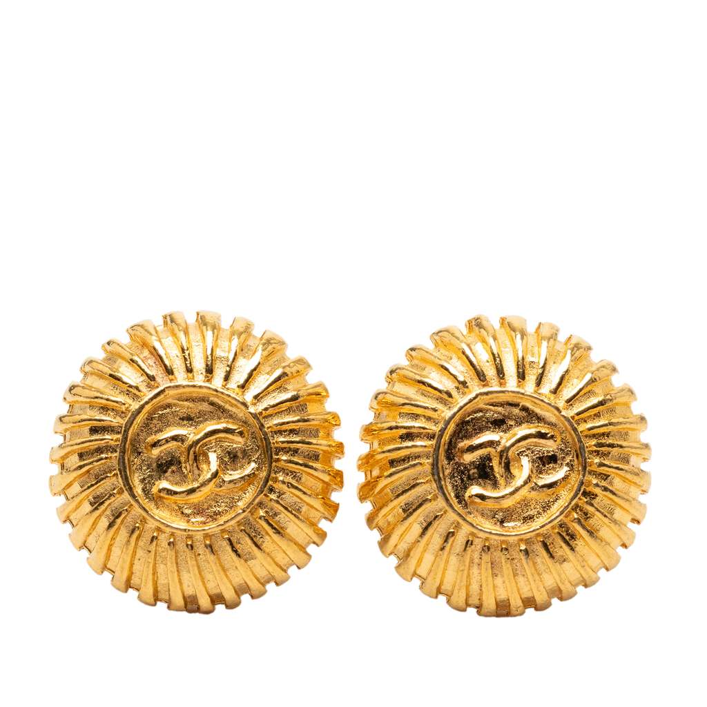 Chanel Gold Plated CC Round Clip On Earrings