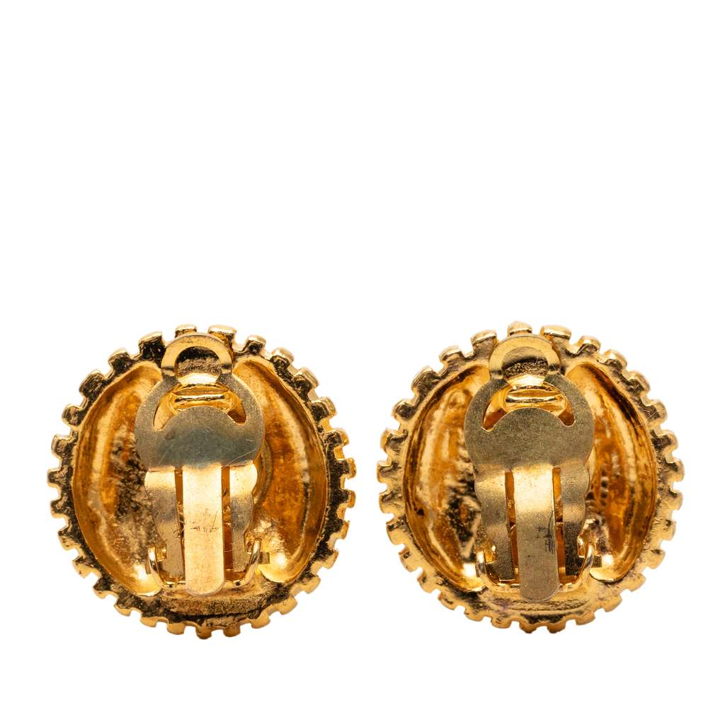 Chanel Gold Plated CC Round Clip On Earrings Gold Metal Never worn - Back View