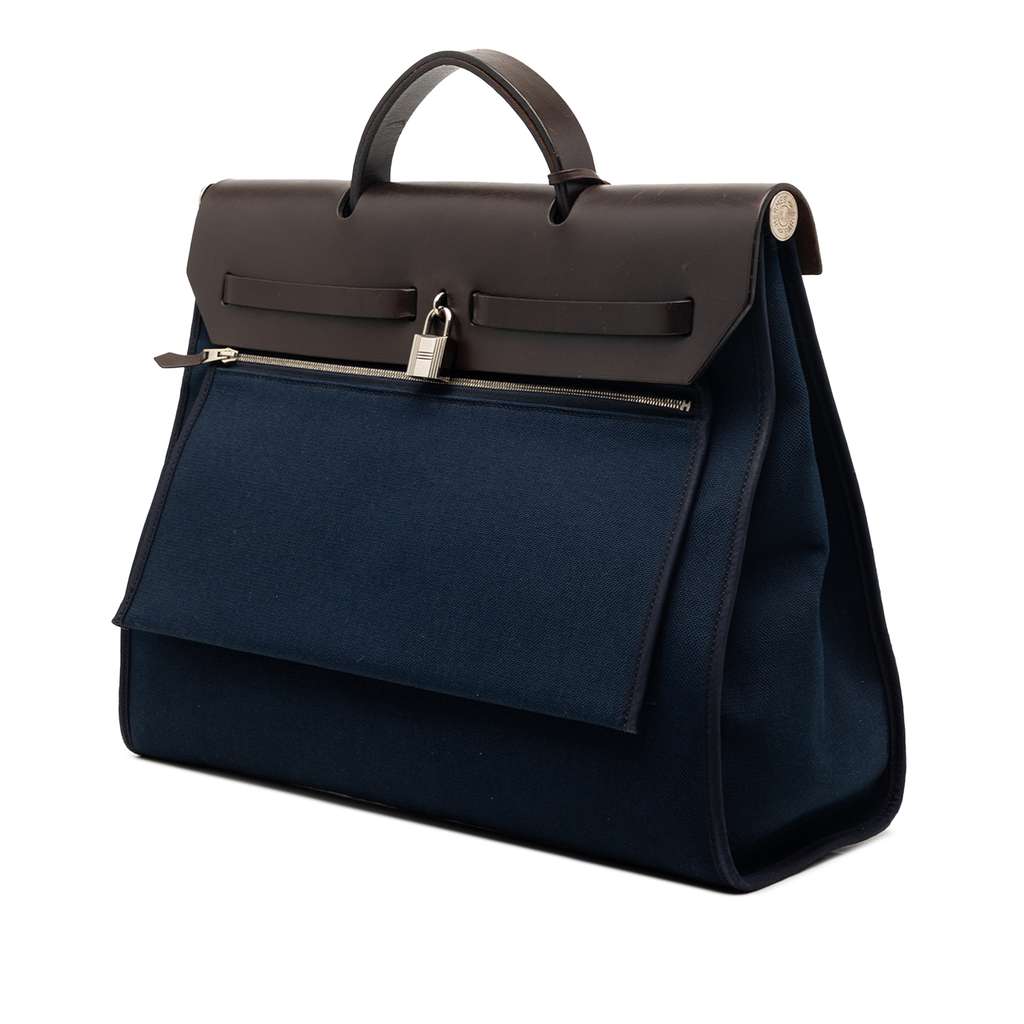 Hermès Toile Herbag Zip 39 Blue Canvas Never worn - Back View