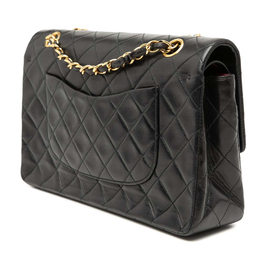 Chanel Medium Classic Lambskin Double Flap Black Leather Never worn - Back View