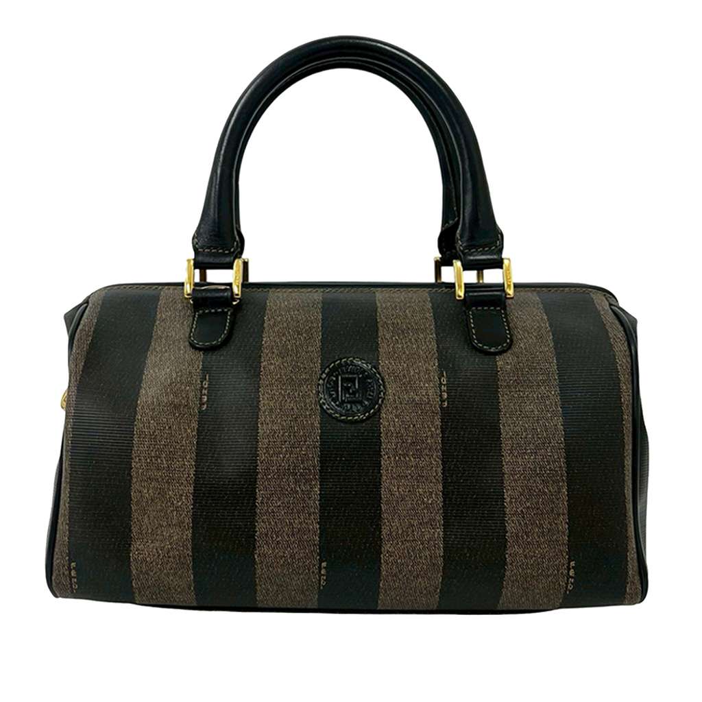 Fendi Pequin Coated Canvas Boston Bag