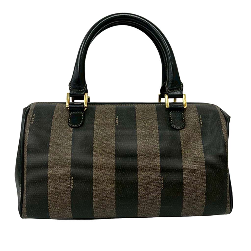 Fendi Pequin Coated Canvas Boston Bag Brown Canvas Never worn - Back View