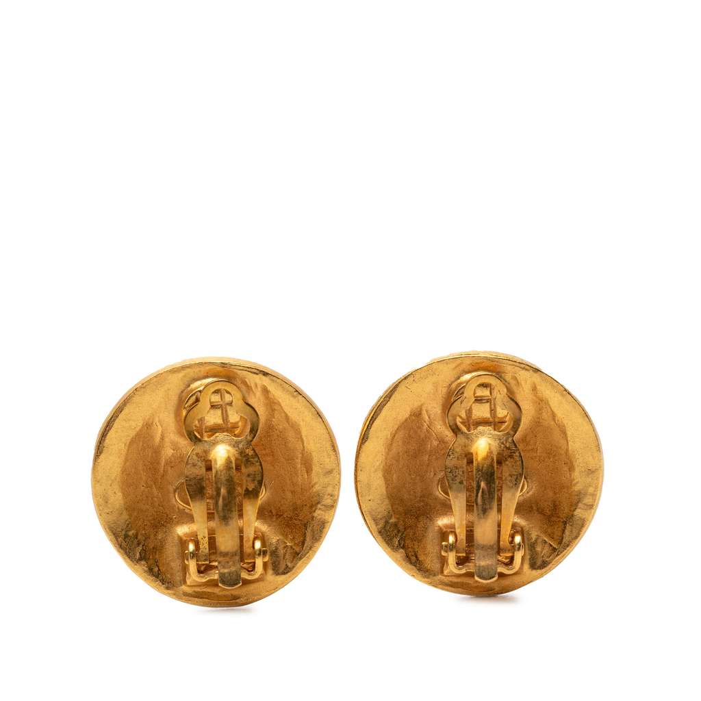 Chanel CC Gold Plated Grapevine Button Clip On Earrings Gold Metal Never worn - Back View
