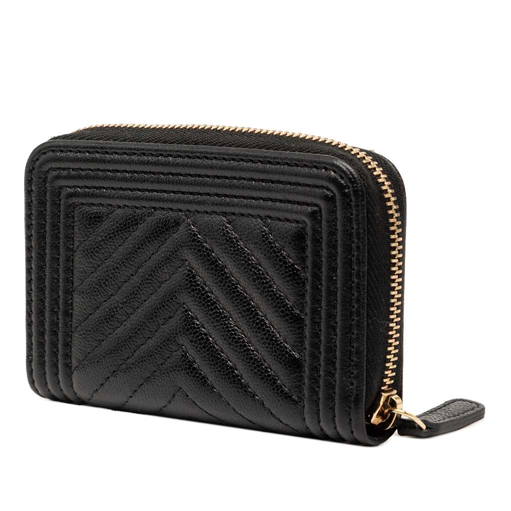 Chanel Chevron Caviar Boy Coin Pouch Black Leather Never worn - Back View