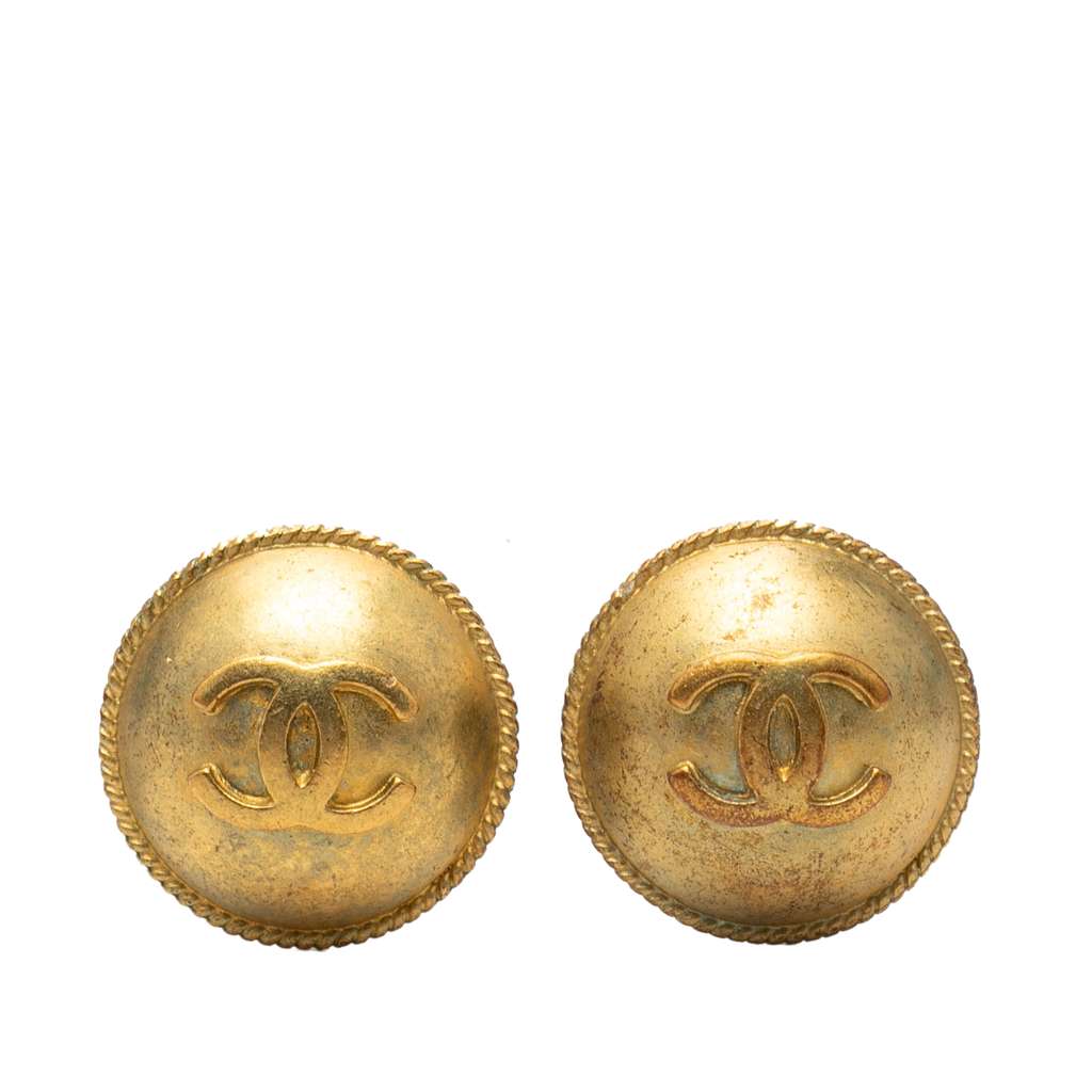Chanel CC Gold Plated Round Clip On Earrings