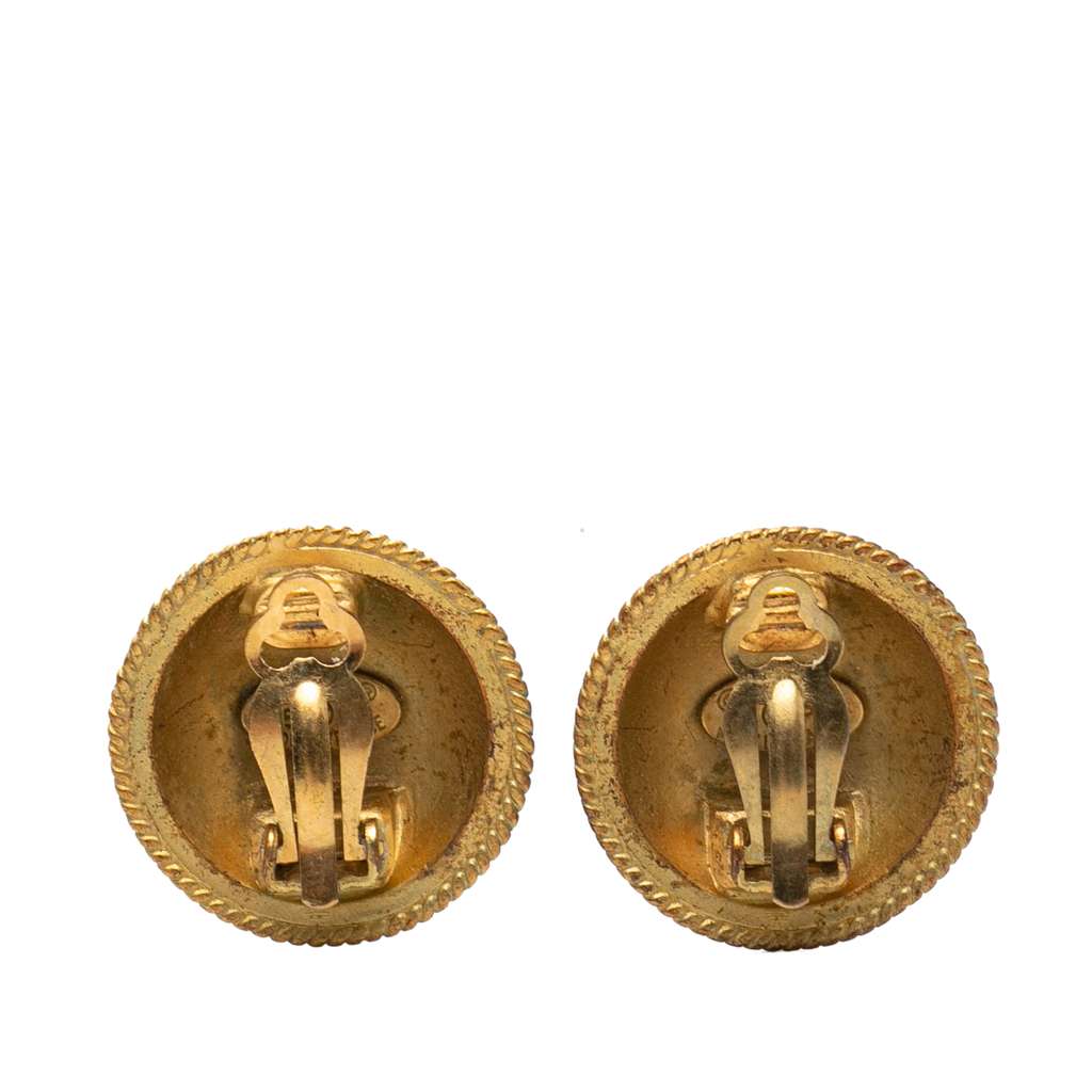 Chanel CC Gold Plated Round Clip On Earrings Gold Metal Very good condition - Back View