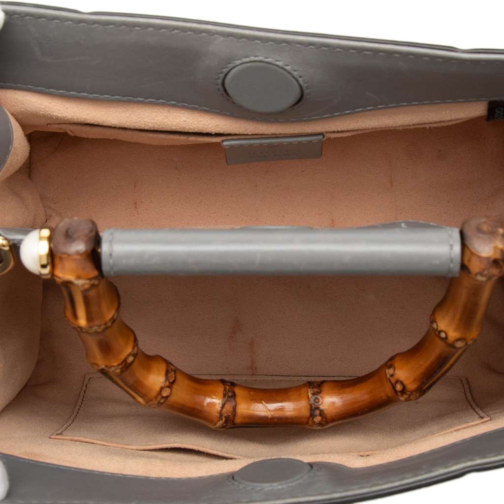 Gucci Mini Leather Bamboo Web Nymphaea Grey Leather Never worn - Model View