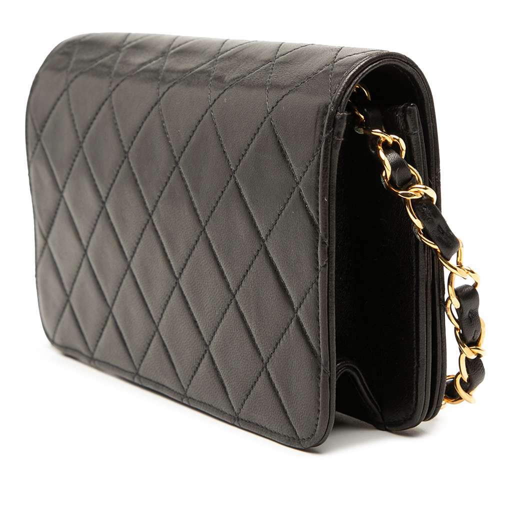Chanel CC Quilted Lambskin Full Flap Wallet on Chain Black Leather Never worn - Back View