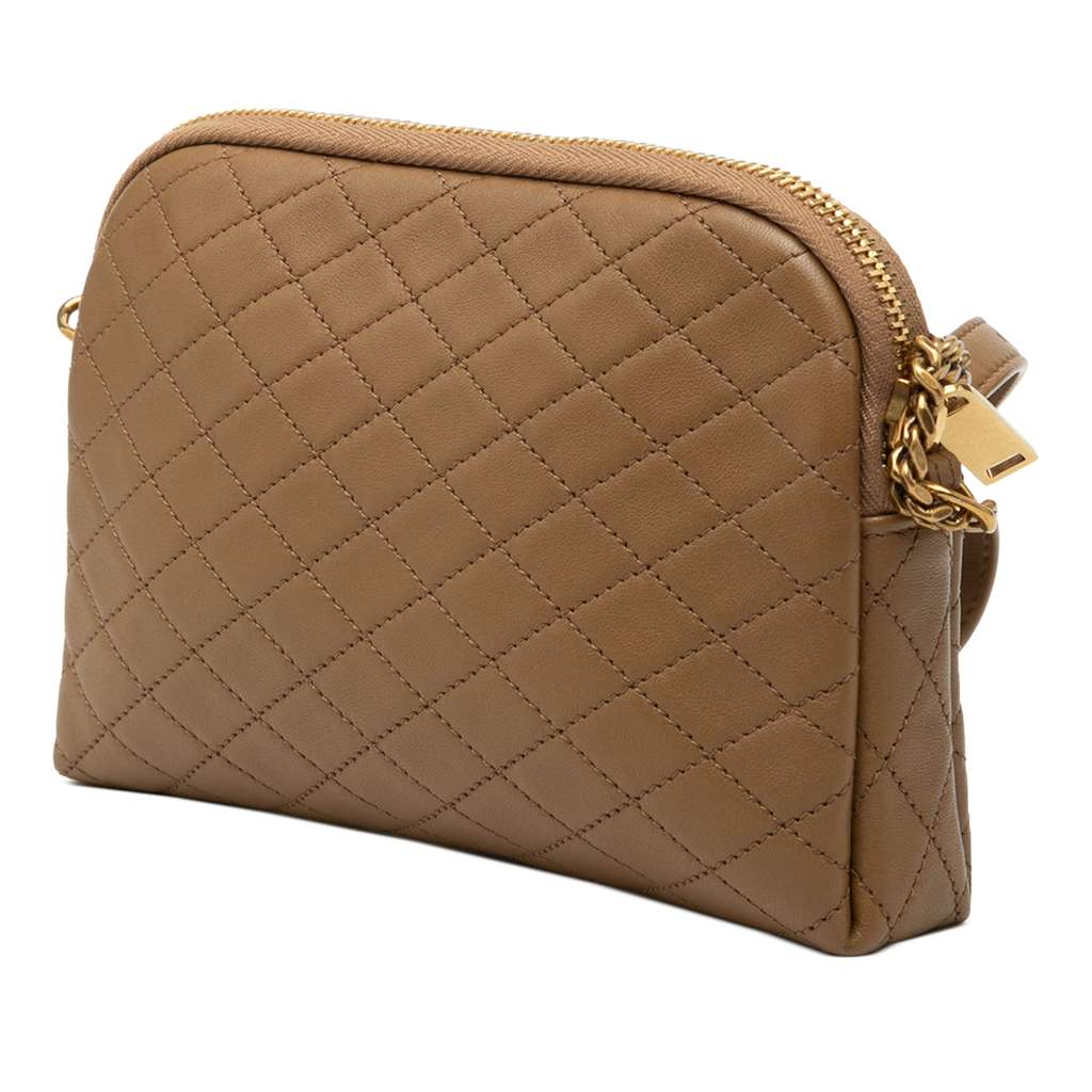 Saint Laurent Mini Quilted Lambskin Gaby Zippered Pouch Brown Leather Never worn - Back View