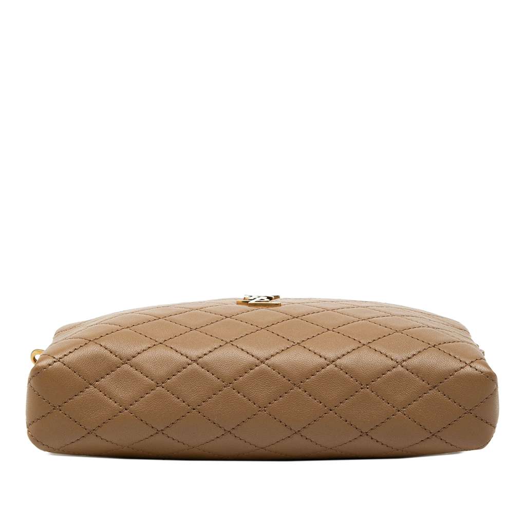 Saint Laurent Mini Quilted Lambskin Gaby Zippered Pouch Brown Leather Never worn - Inside View