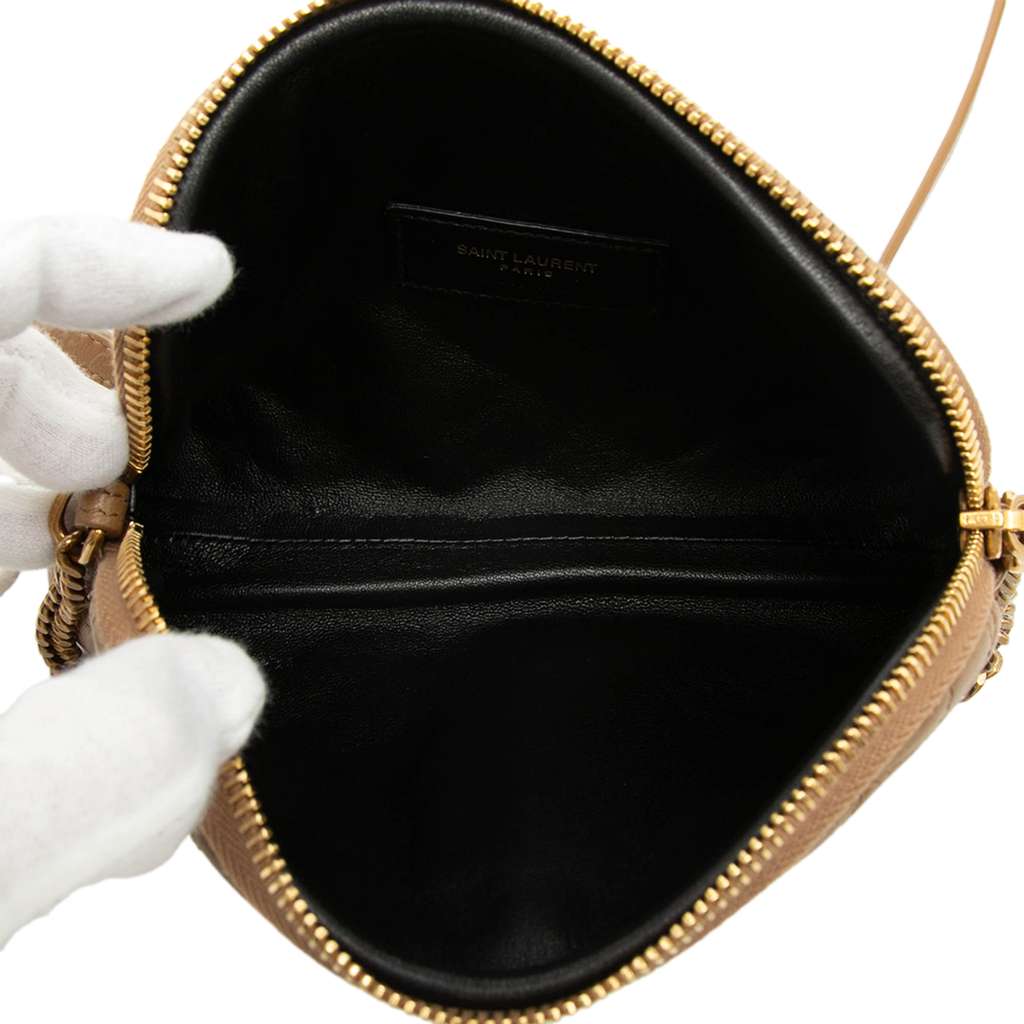 Saint Laurent Mini Quilted Lambskin Gaby Zippered Pouch Brown Leather Never worn - Model View