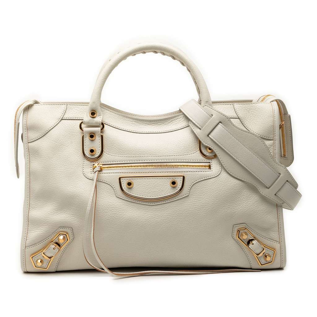 Balenciaga Chevre Motocross Classic Metallic Edge City Satchel