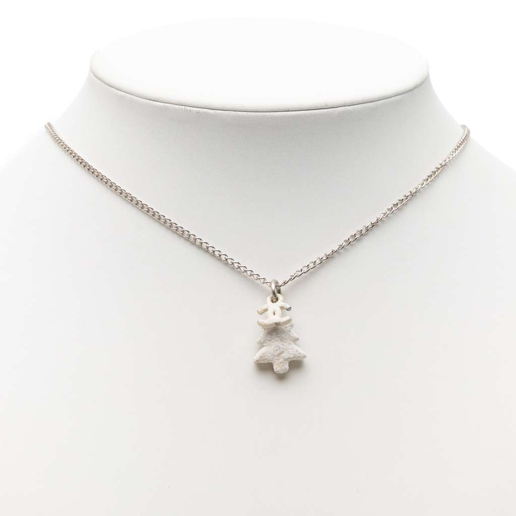 Chanel Silver Plated CC Christmas Tree Pendant Necklace Silver Metal Very good condition - Box View