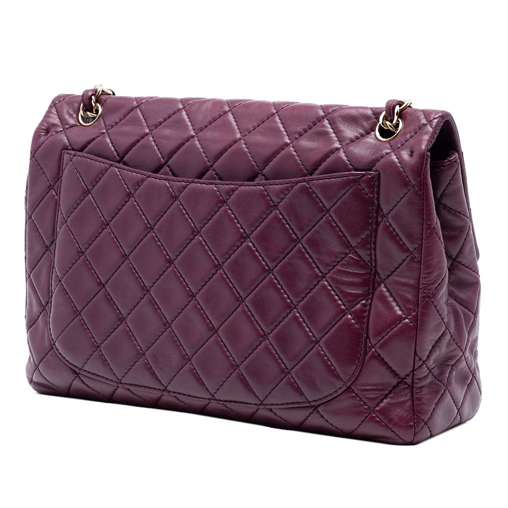 Chanel Maxi XL Classic Lambskin Single Flap Purple Leather Very good condition - Back View