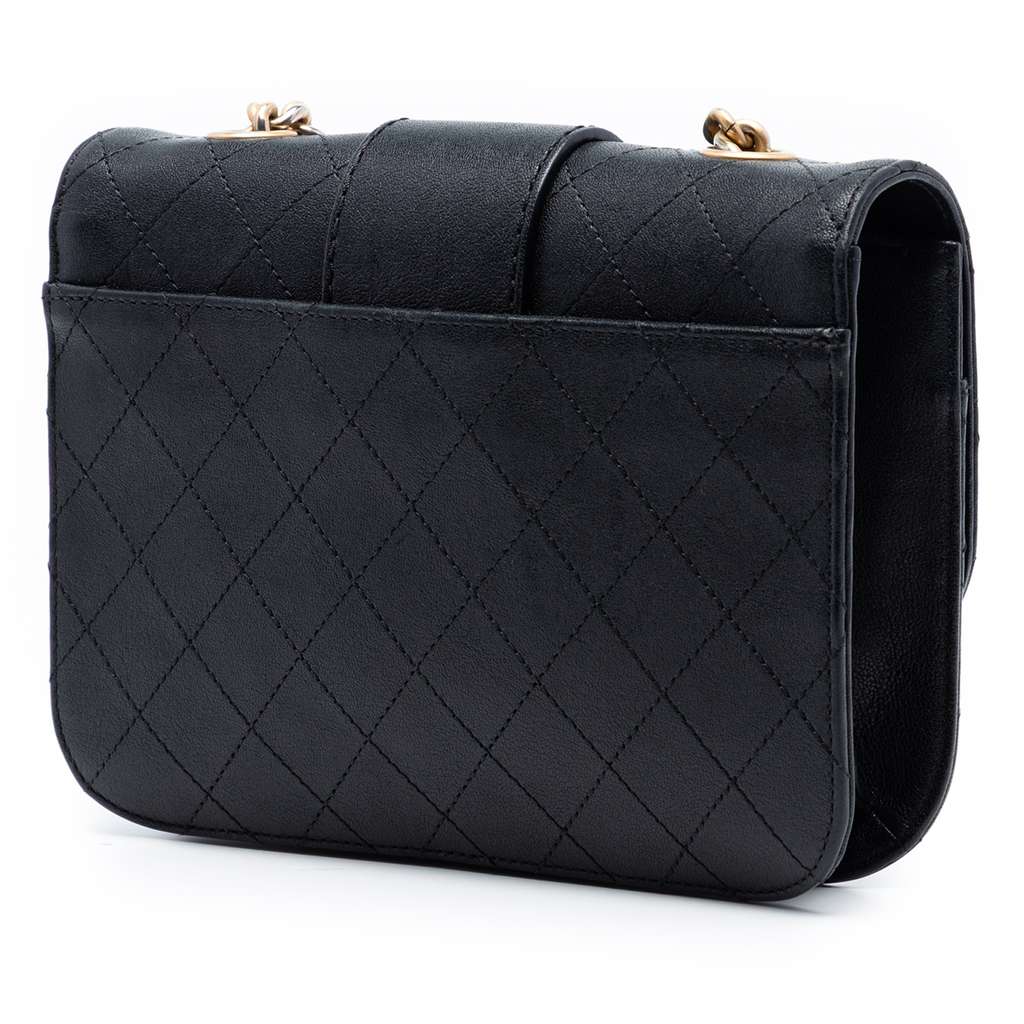 Chanel Large Quilted Sheepskin Front Chain Flap Black Leather Very good condition - Back View