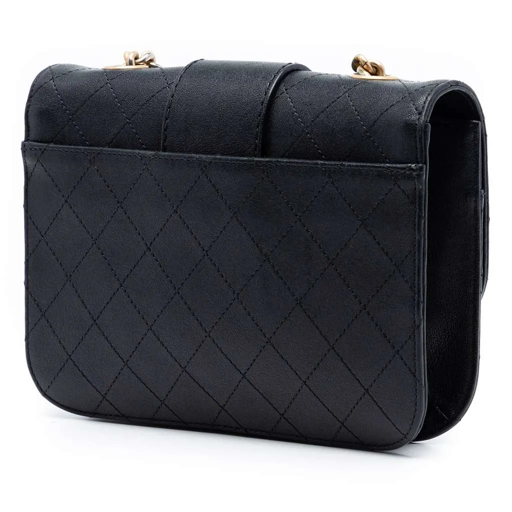 Chanel Large Quilted Sheepskin Front Chain Flap Black Leather Good - Back View