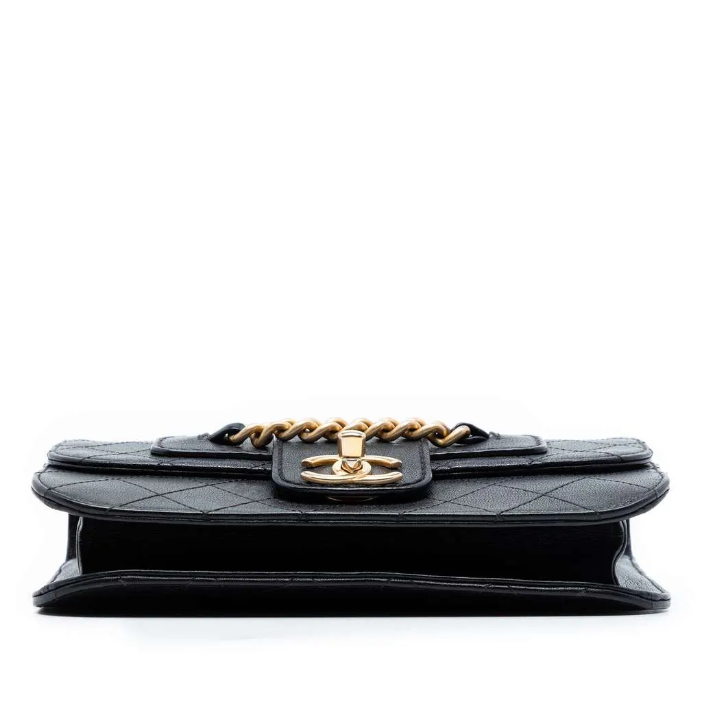 Chanel Large Quilted Sheepskin Front Chain Flap Black Leather Good - Inside View