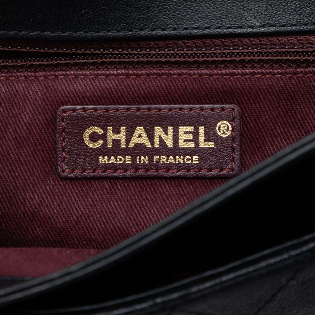 Chanel Large Quilted Sheepskin Front Chain Flap Black Leather Good - Box View