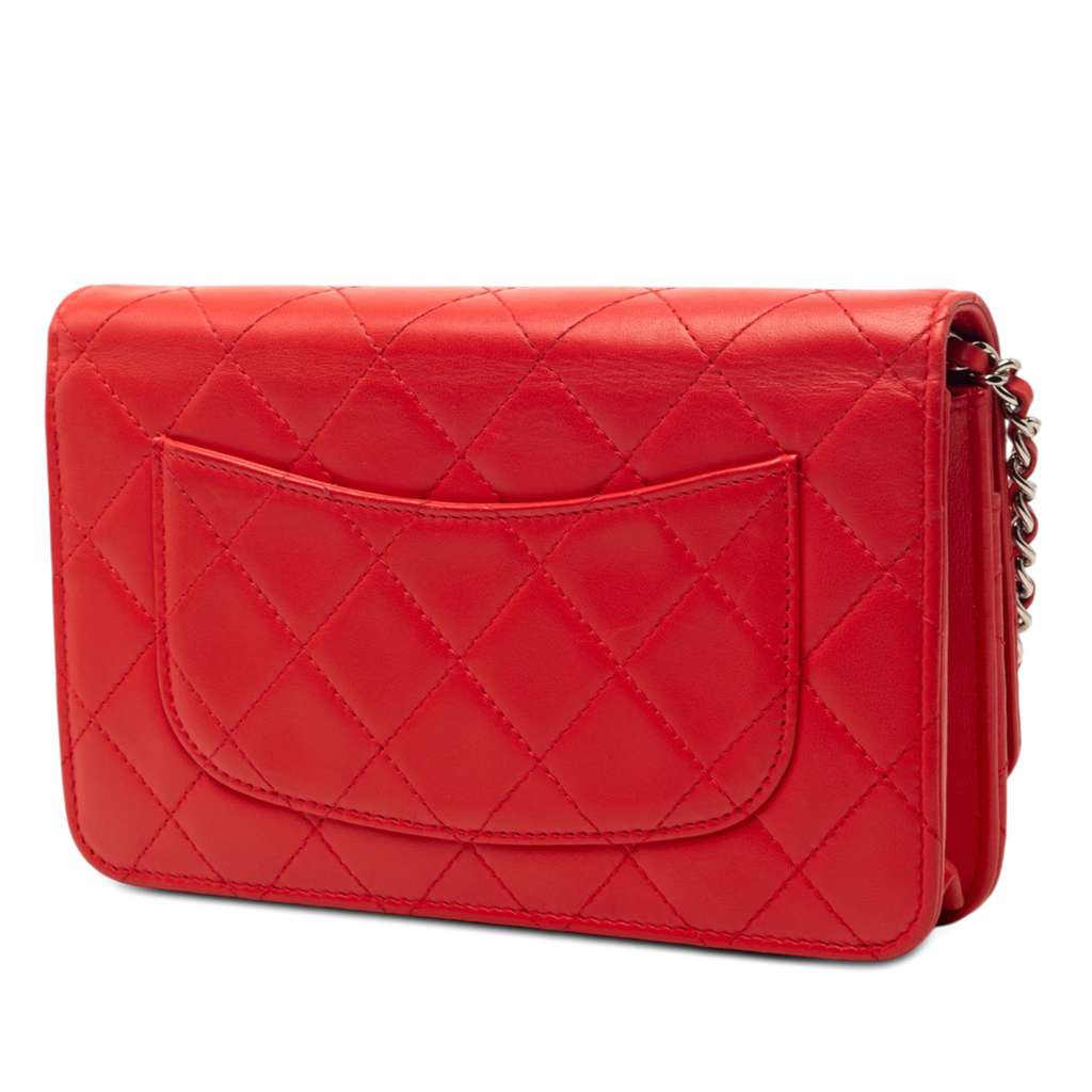 Chanel CC Quilted Lambskin Wallet on Chain Red Leather Very good condition - Back View