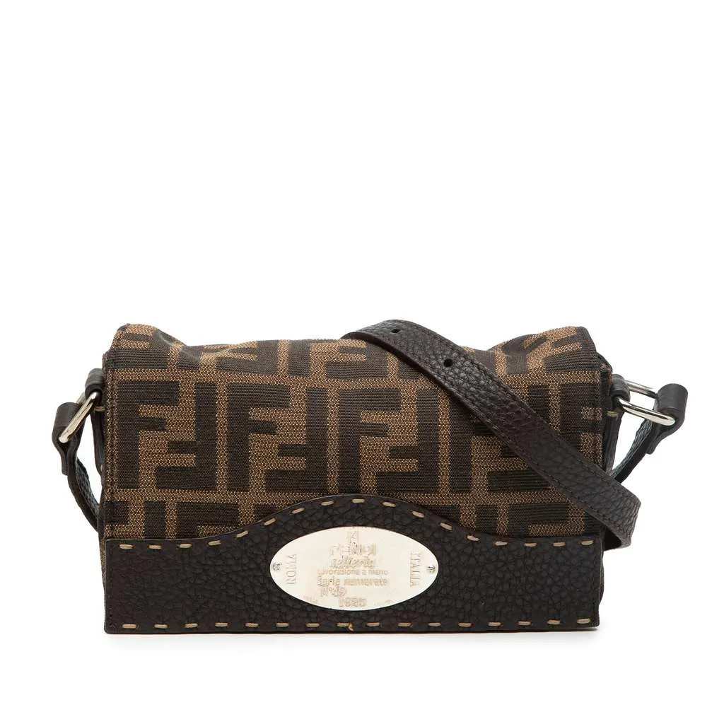 Fendi Zucca Canvas Selleria Crossbody Brown Canvas Good - Front View