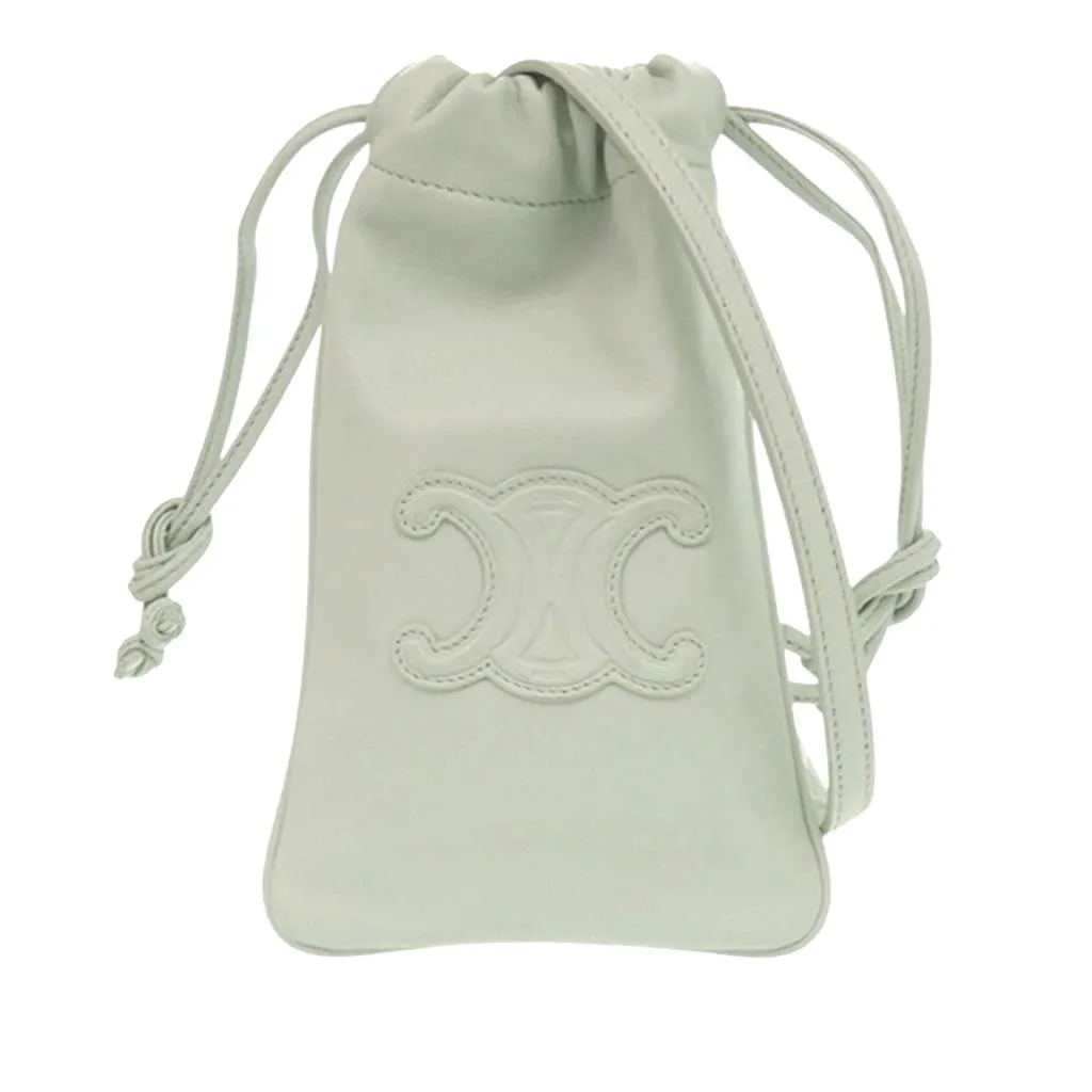 Celine Calfskin Cuir Triomphe Phone Pouch Green Leather Good - Front View