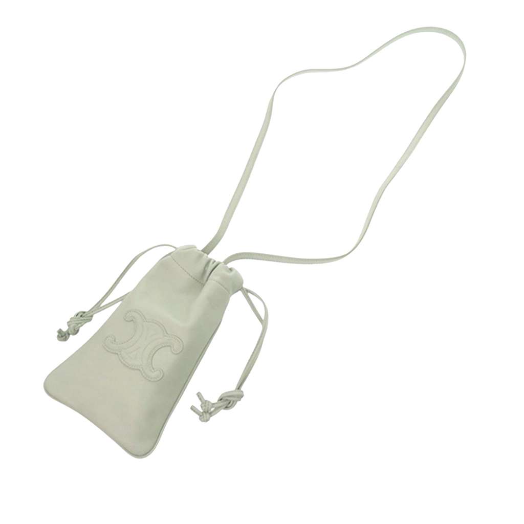 Celine Calfskin Cuir Triomphe Phone Pouch Green Leather Very good condition - Back View