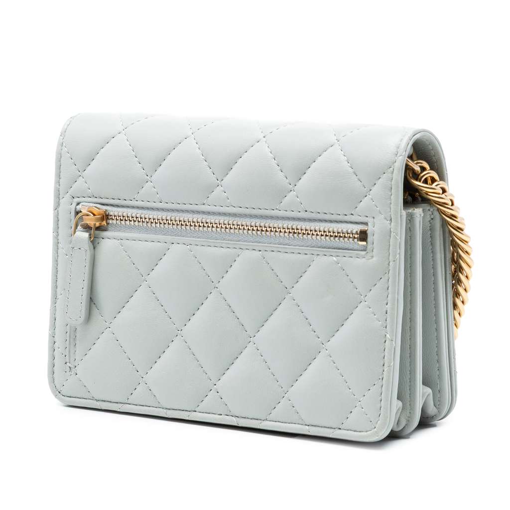Chanel Mini CC Quilted Lambskin Bijoux Wallet on Chain Blue Leather Very good condition - Back View