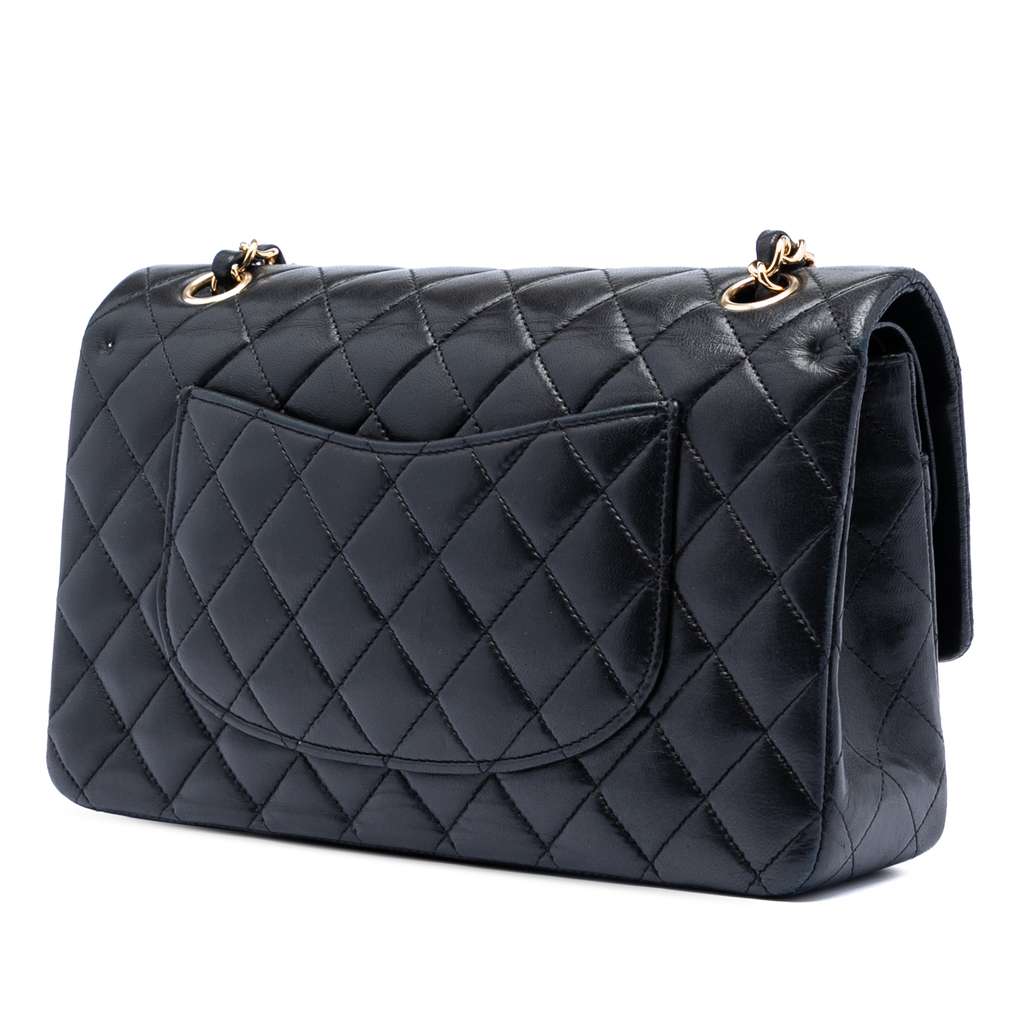 Chanel Medium Classic Lambskin Double Flap Black Leather Very good condition - Back View