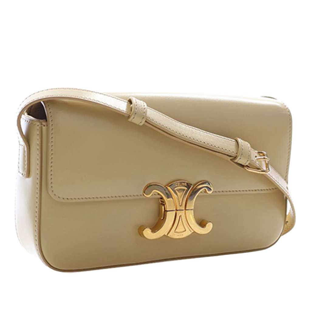 Celine Shiny Calfskin Triomphe Claude Shoulder Bag Beige Leather Never worn - Back View