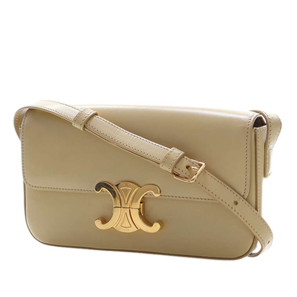 Celine Shiny Calfskin Triomphe Claude Shoulder Bag Beige Leather Never worn - Inside View