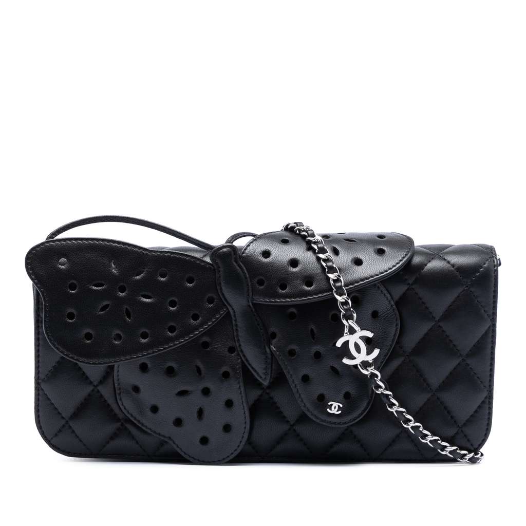 Chanel Quilted Lambskin Butterfly Clutch With Chain