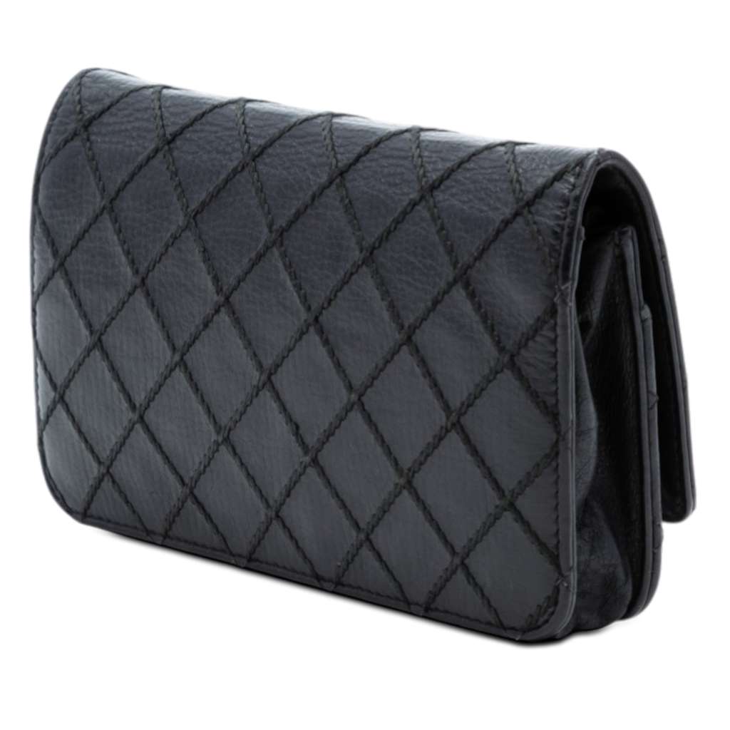 Chanel CC Lambskin Wild Stitch Wallet on Chain Black Leather Very good condition - Back View