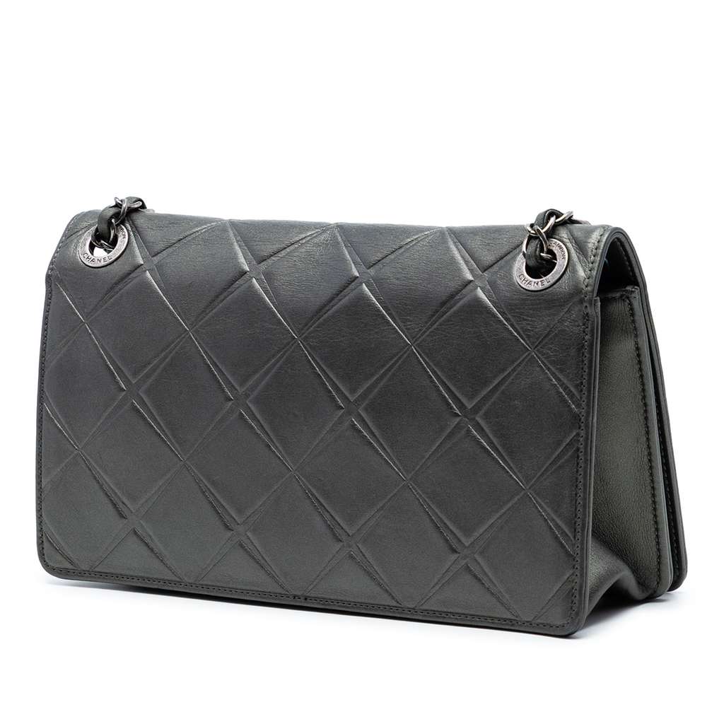 Chanel Medium Embossed Calfskin Propeller Flap Grey Leather Very good condition - Back View