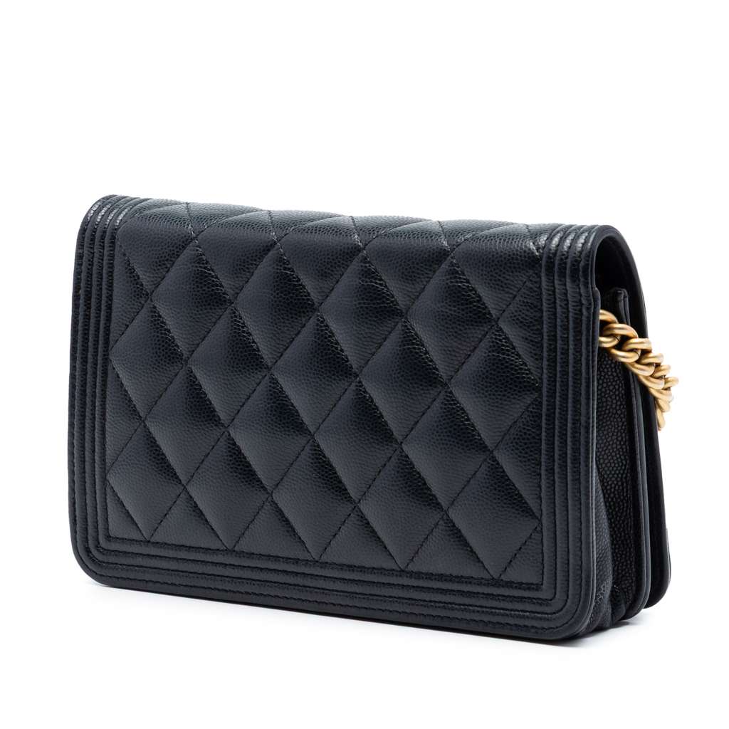Chanel Quilted Caviar Boy Wallet on Chain Black Leather Very good condition - Back View