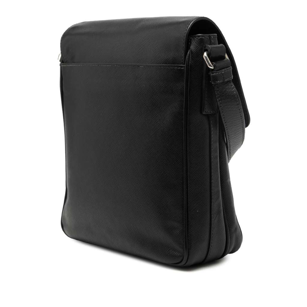 Prada Saffiano Travel Messenger Bag Black Leather Very good condition - Back View